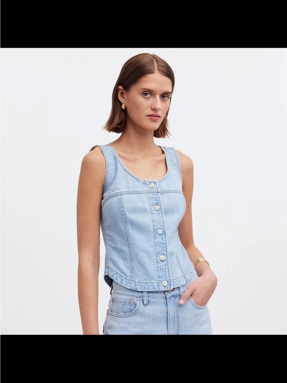 Madewell Denim Button Front Sleeveless Top in Fitzgerald Wash 12